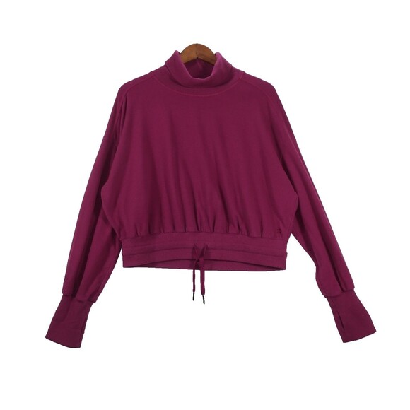 Sweaty Betty Pink Fuchsia Cropped Turtleneck Drawstring Velour Sweatshirt Yoga L - Picture 4 of 7